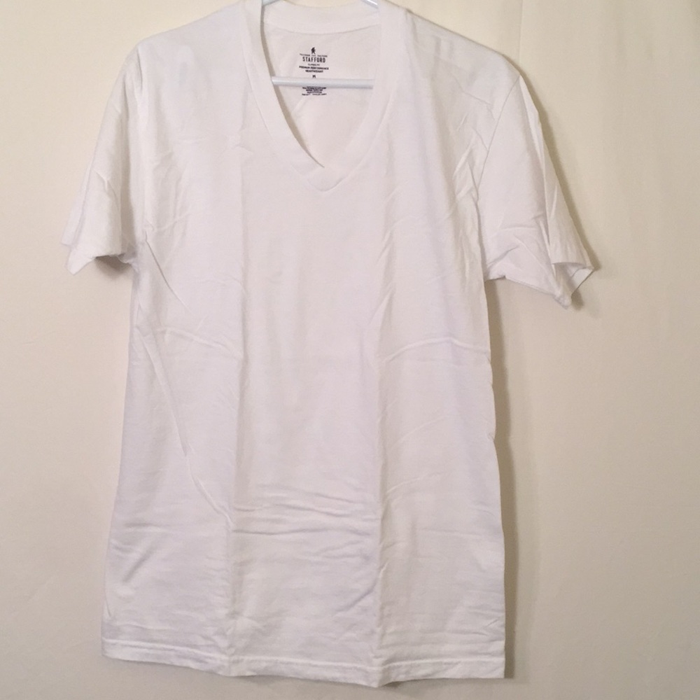 Stafford White V-Neck Undershirts (4 count)